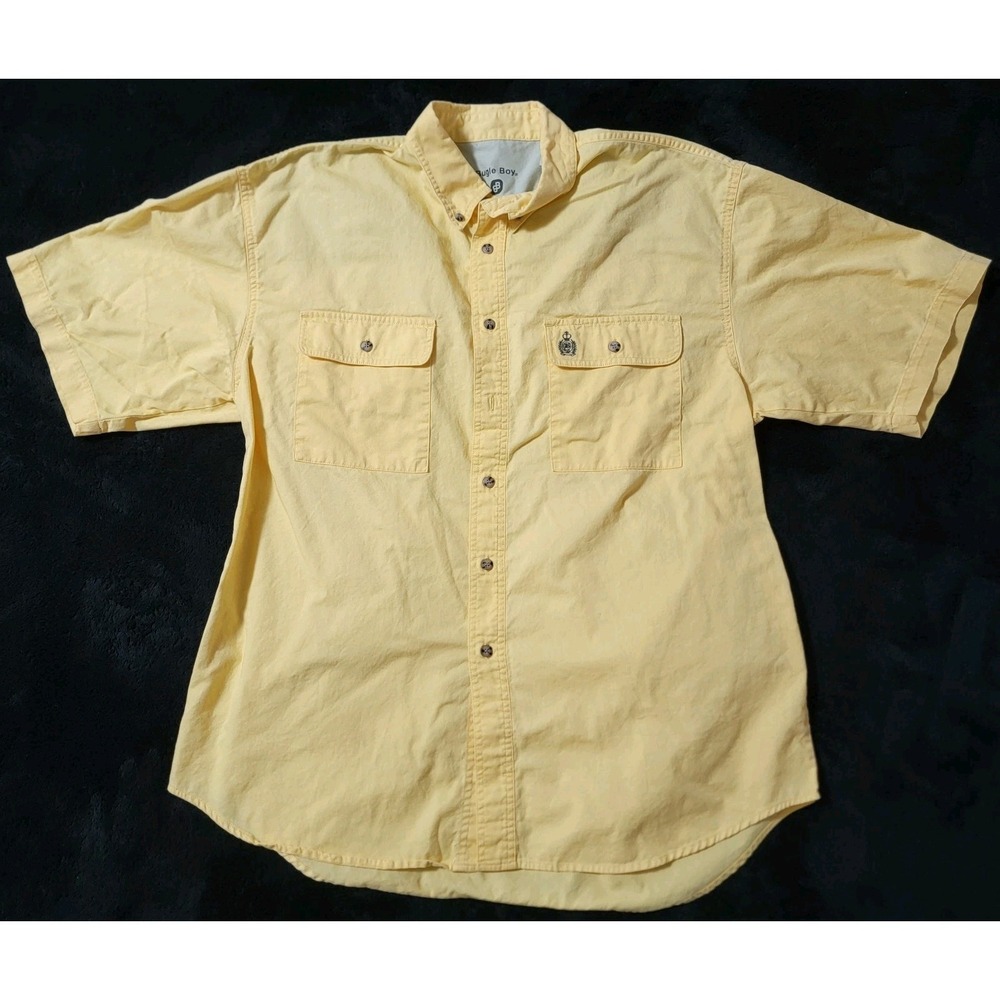Bugle Boy Company Mens XL Short Sleeve Yellow Button Down Casual Shirt
